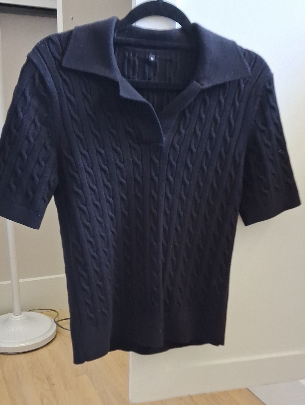 Vtg. Women’s Tennis PREP Black/ Ink Cable-Knit Polo Cotton Sweater M